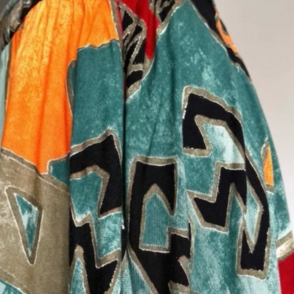 🇨🇦 Vintage 90s Abstract Art Midi Skirt – Teal Red Orange• Suttles & Seawinds - Picture 2 of 16